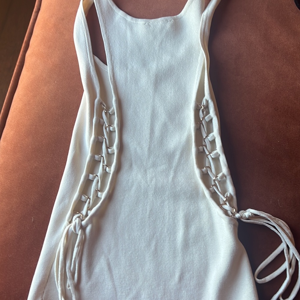 Beautiful Bebe Knit Bodysuit Button Solid Beige Xs - image 5